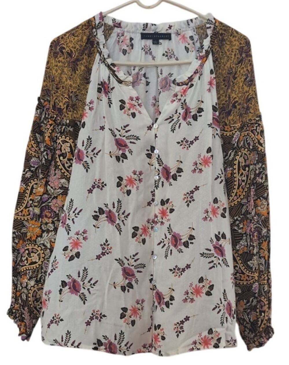 Jane & Delancey Floral Long Sleeve Festival Boho Blouse Top Size Large EUC